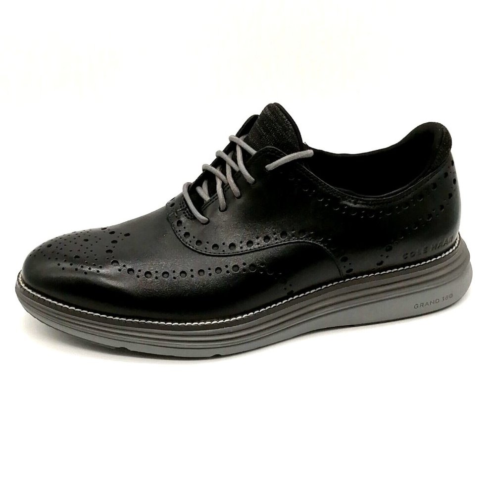 Cole Haan Mens Grand 360 Oxford Shoes Black Leather  Lace Up Wedge Heel 10M NEW